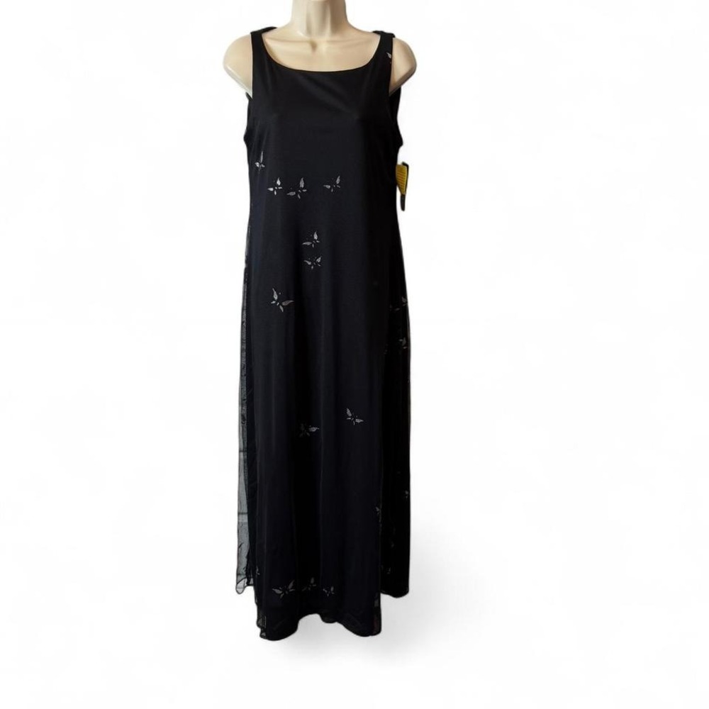 Vintage‎ 90s Virgo II Sleeveless Black Butterfly Embellished Maxi Dress